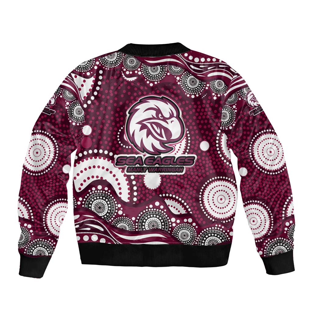 Manly Warringah Sea Eagles Sleeve Zip Bomber Jacket Aboriginal Dot Pattern - Rugby Mascot Heritage Pride