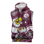 Manly Warringah Sea Eagles Sleeveless Hoodie Aboriginal Dot Pattern - Rugby Mascot Heritage Pride