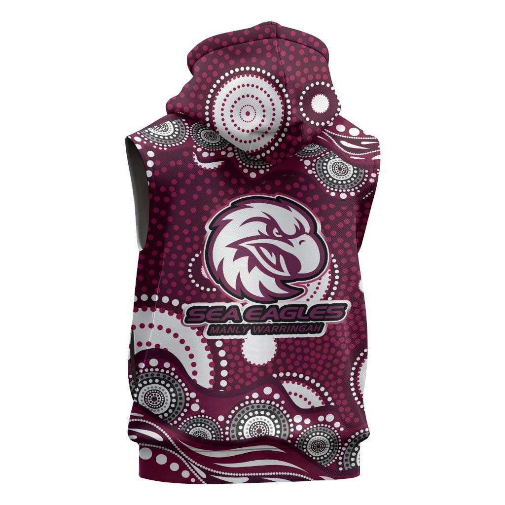 Manly Warringah Sea Eagles Sleeveless Hoodie Aboriginal Dot Pattern - Rugby Mascot Heritage Pride