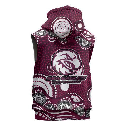 Manly Warringah Sea Eagles Sleeveless Hoodie Aboriginal Dot Pattern - Rugby Mascot Heritage Pride