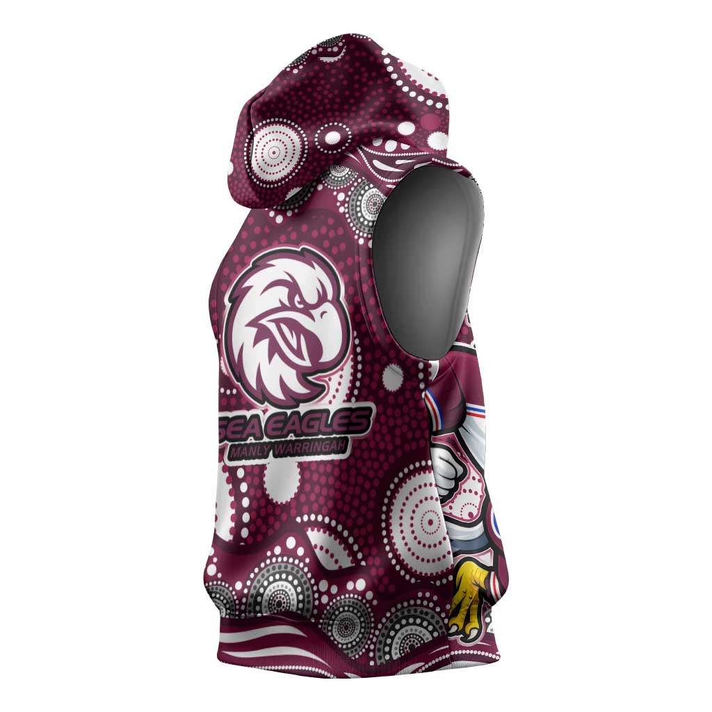Manly Warringah Sea Eagles Sleeveless Hoodie Aboriginal Dot Pattern - Rugby Mascot Heritage Pride