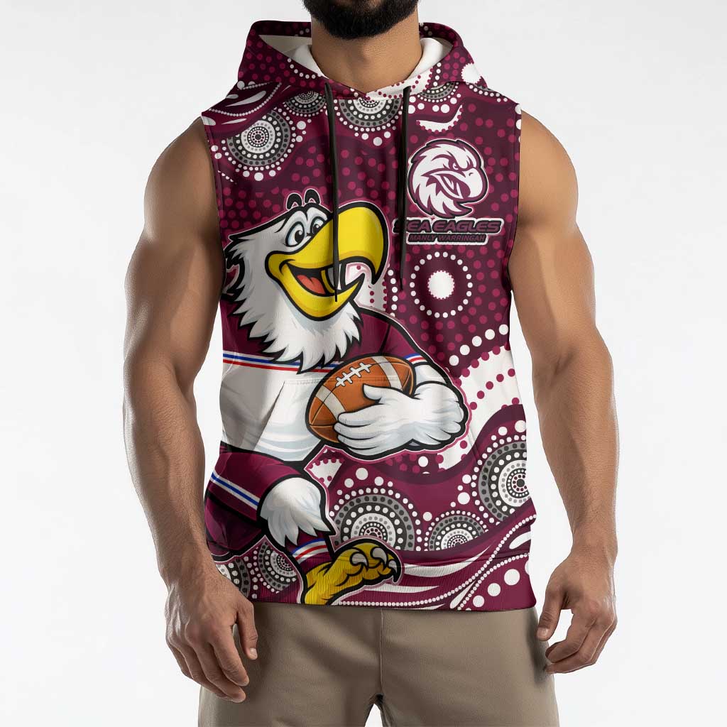 Manly Warringah Sea Eagles Sleeveless Hoodie Aboriginal Dot Pattern - Rugby Mascot Heritage Pride