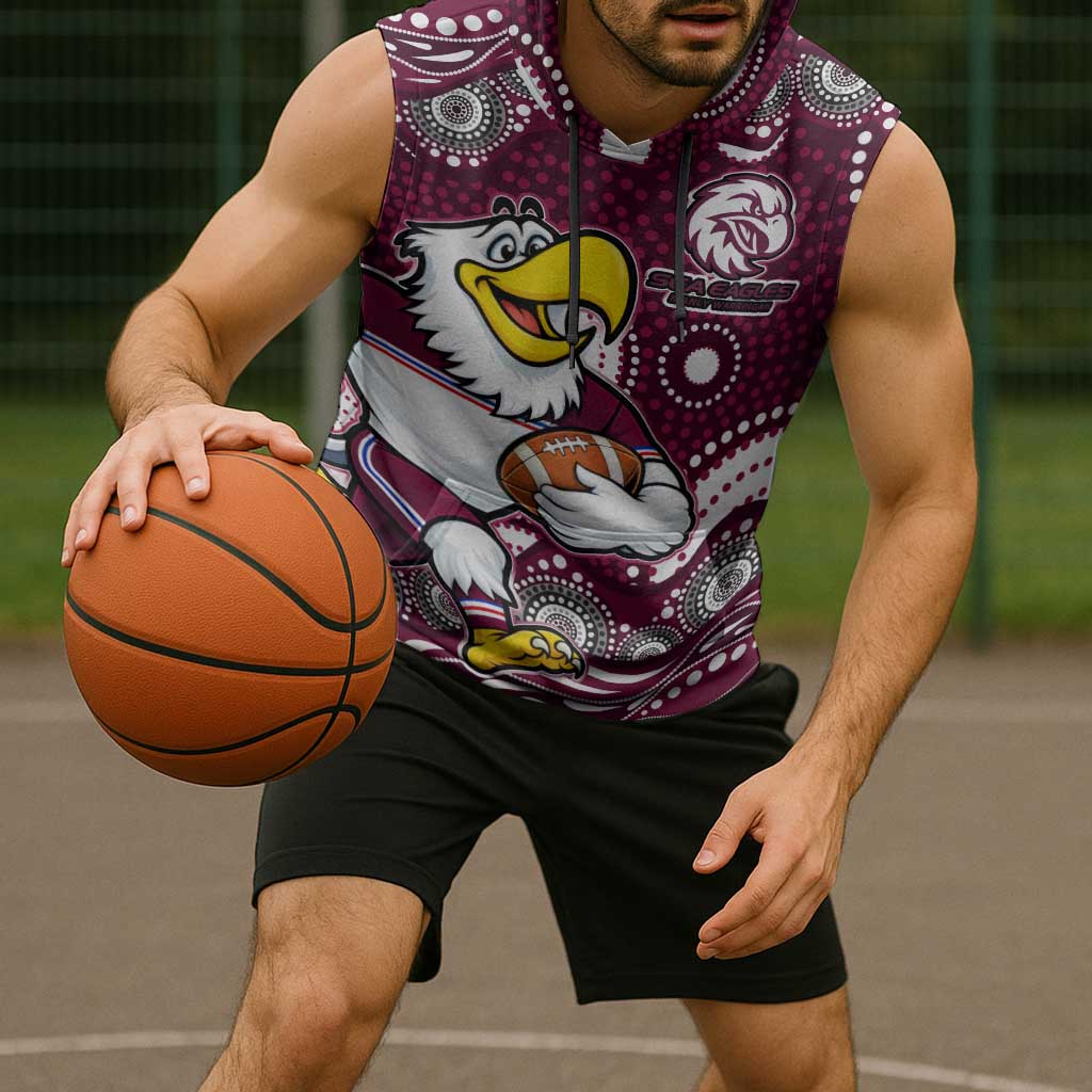 Manly Warringah Sea Eagles Sleeveless Hoodie Aboriginal Dot Pattern - Rugby Mascot Heritage Pride