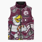 Manly Warringah Sea Eagles Sleeveless Puffer Jacket Aboriginal Dot Pattern - Rugby Mascot Heritage Pride