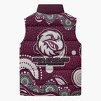 Manly Warringah Sea Eagles Sleeveless Puffer Jacket Aboriginal Dot Pattern - Rugby Mascot Heritage Pride