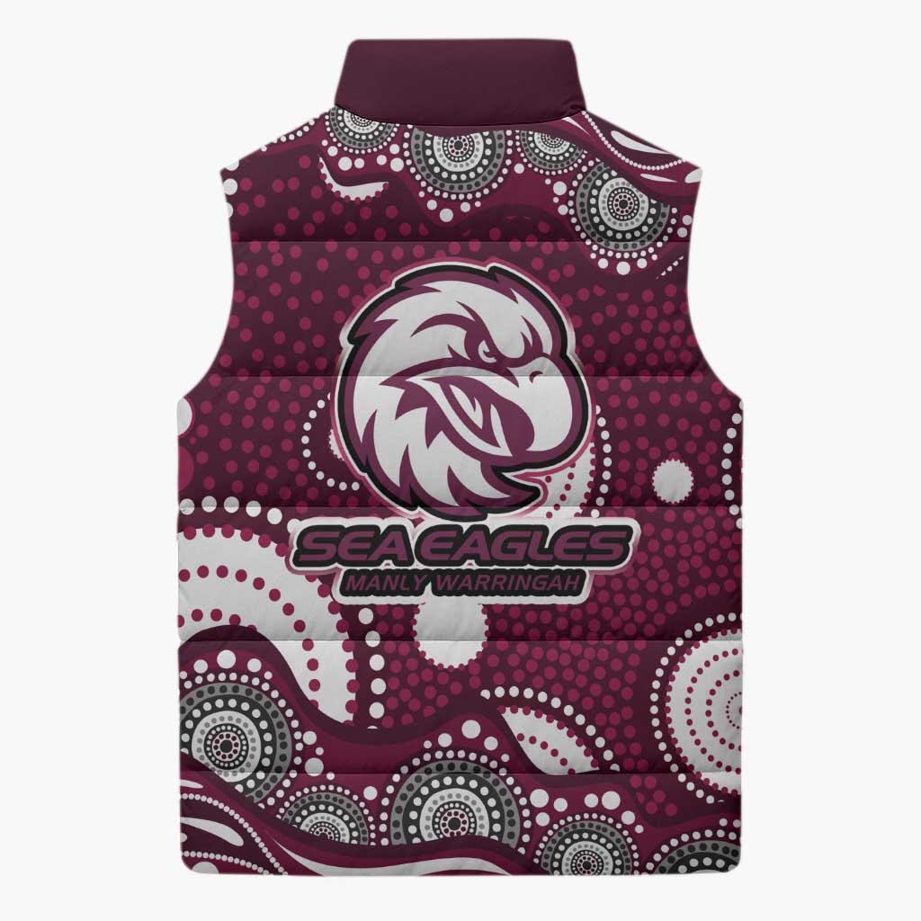 Manly Warringah Sea Eagles Sleeveless Puffer Jacket Aboriginal Dot Pattern - Rugby Mascot Heritage Pride