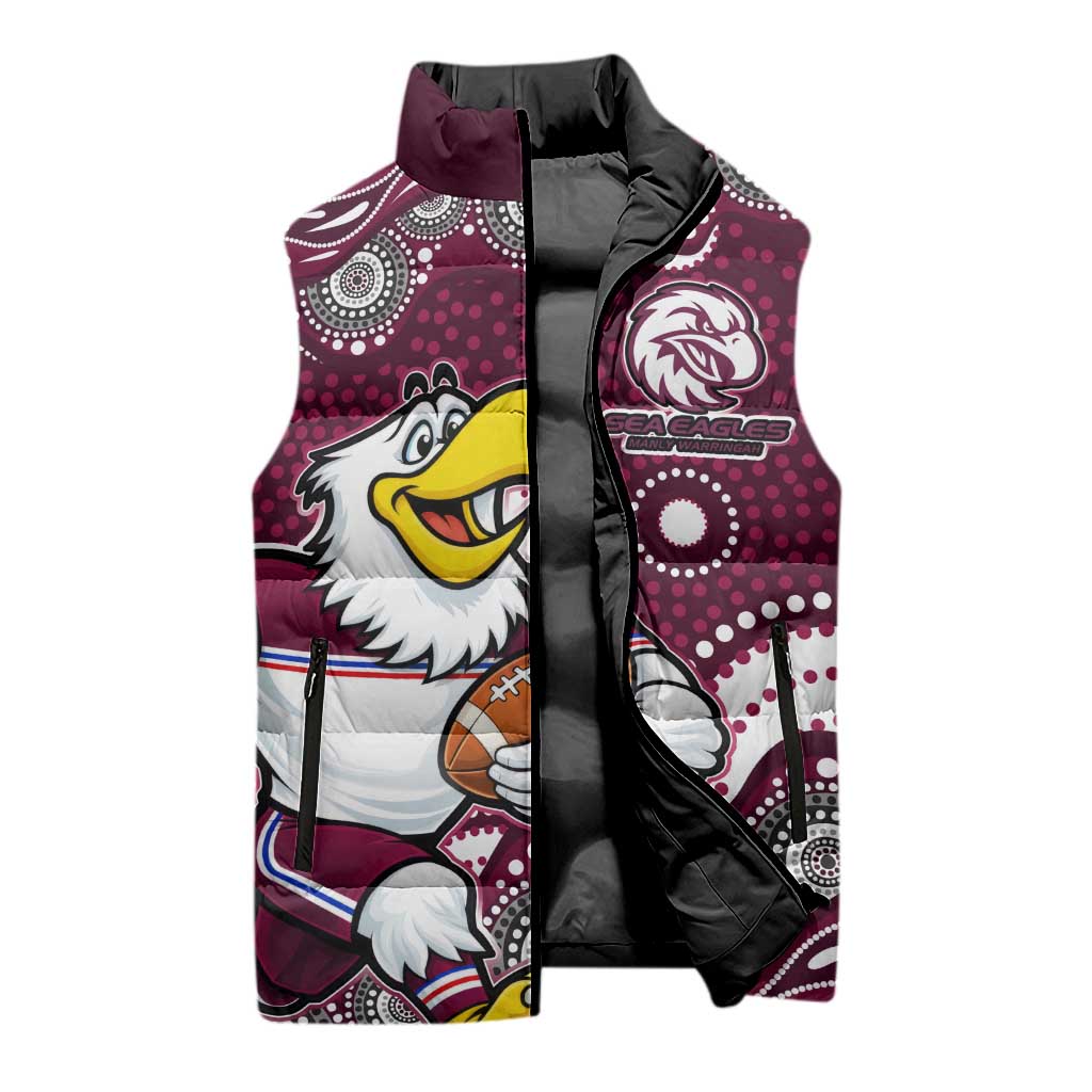 Manly Warringah Sea Eagles Sleeveless Puffer Jacket Aboriginal Dot Pattern - Rugby Mascot Heritage Pride