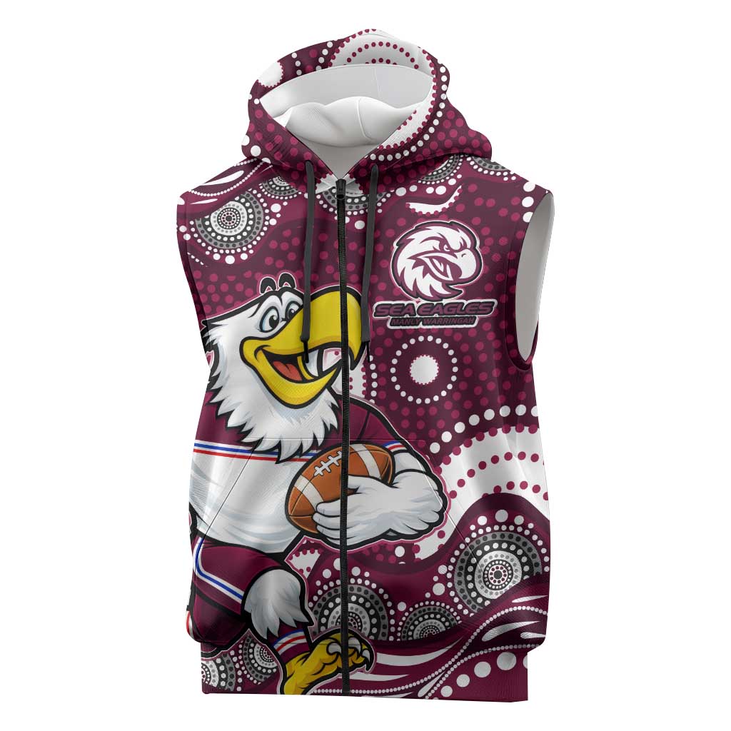 Manly Warringah Sea Eagles Sleeveless Zip Hoodie Aboriginal Dot Pattern - Rugby Mascot Heritage Pride
