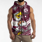 Manly Warringah Sea Eagles Sleeveless Zip Hoodie Aboriginal Dot Pattern - Rugby Mascot Heritage Pride
