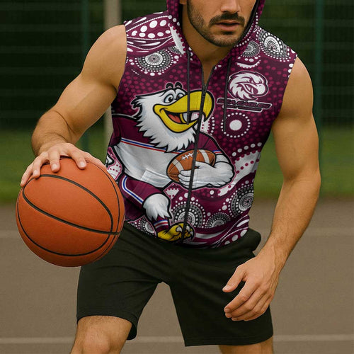 Manly Warringah Sea Eagles Sleeveless Zip Hoodie Aboriginal Dot Pattern - Rugby Mascot Heritage Pride