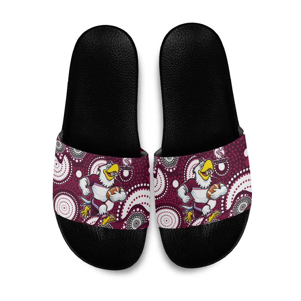 Manly Warringah Sea Eagles Slide Sandals Aboriginal Dot Pattern - Rugby Mascot Heritage Pride