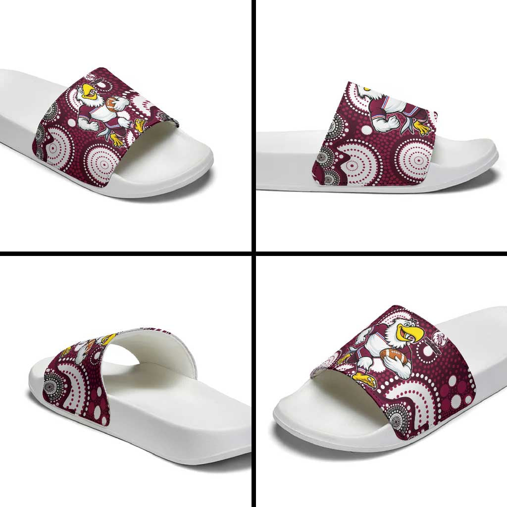 Manly Warringah Sea Eagles Slide Sandals Aboriginal Dot Pattern - Rugby Mascot Heritage Pride