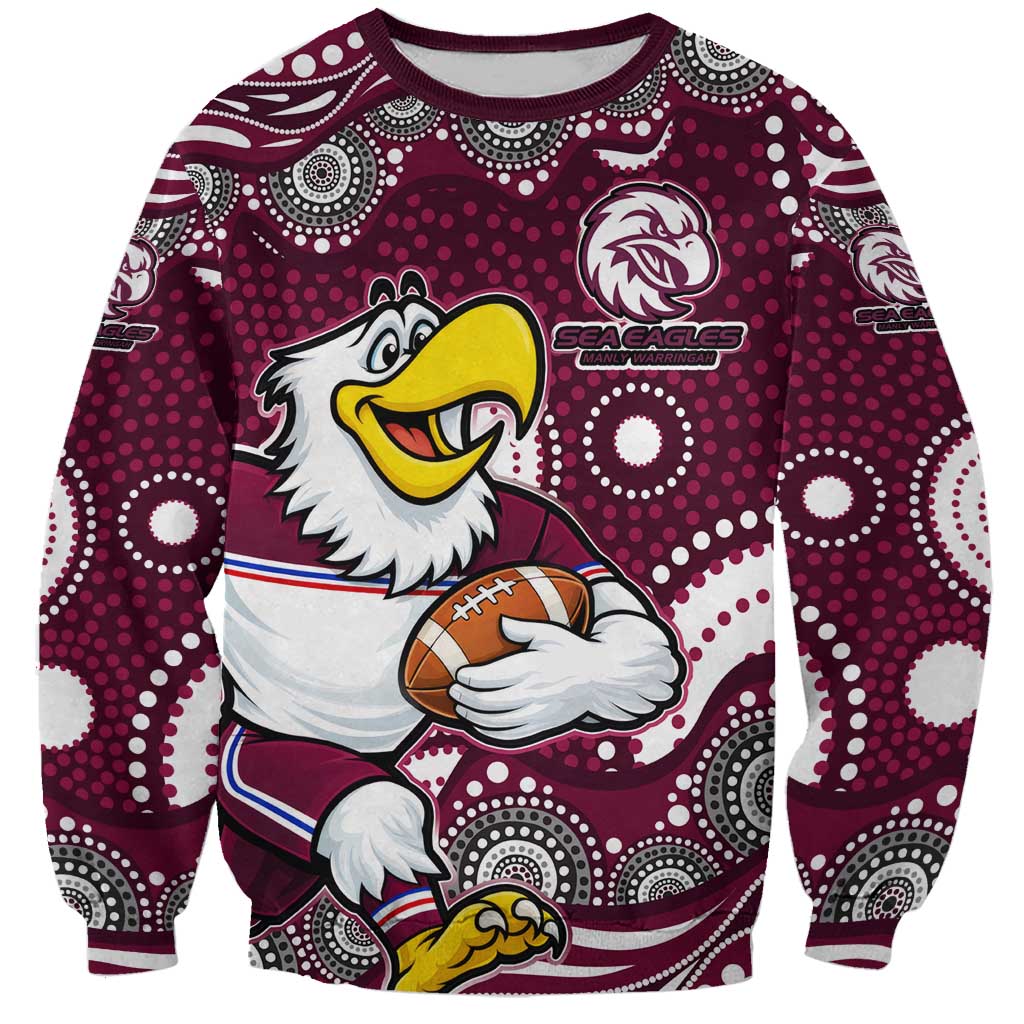 Manly Warringah Sea Eagles Sweatshirt Aboriginal Dot Pattern - Rugby Mascot Heritage Pride