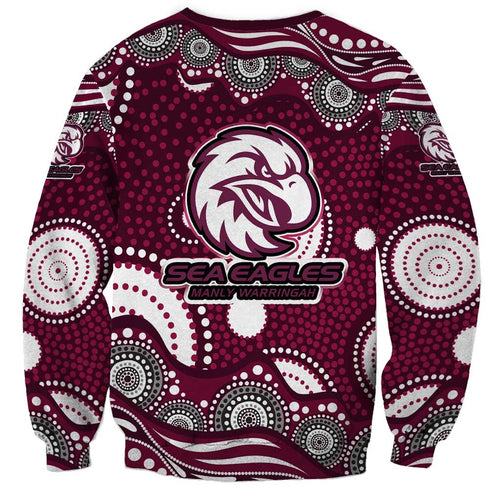 Manly Warringah Sea Eagles Sweatshirt Aboriginal Dot Pattern - Rugby Mascot Heritage Pride