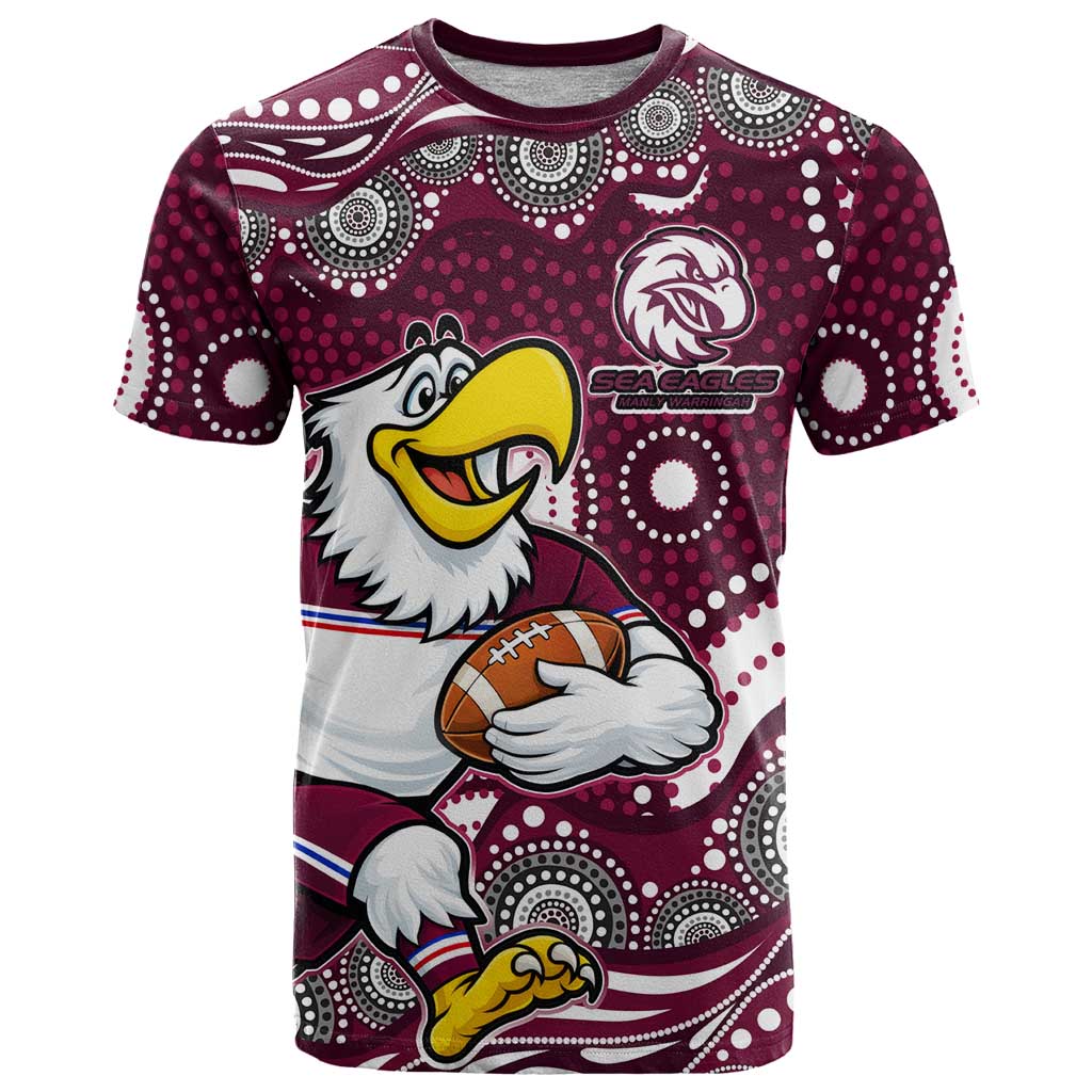 Manly Warringah Sea Eagles T Shirt Aboriginal Dot Pattern - Rugby Mascot Heritage Pride
