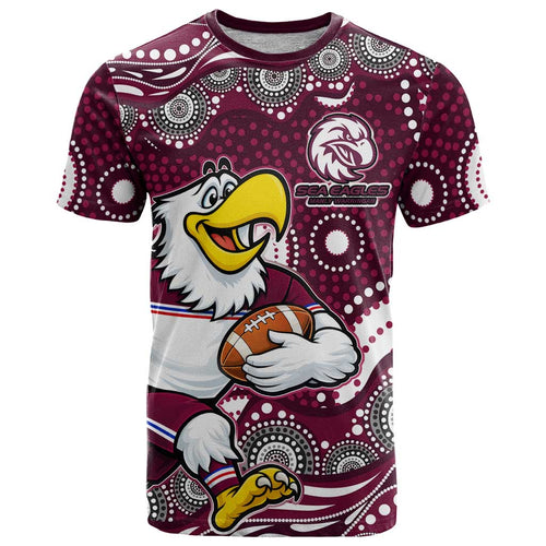 Manly Warringah Sea Eagles T Shirt Aboriginal Dot Pattern - Rugby Mascot Heritage Pride