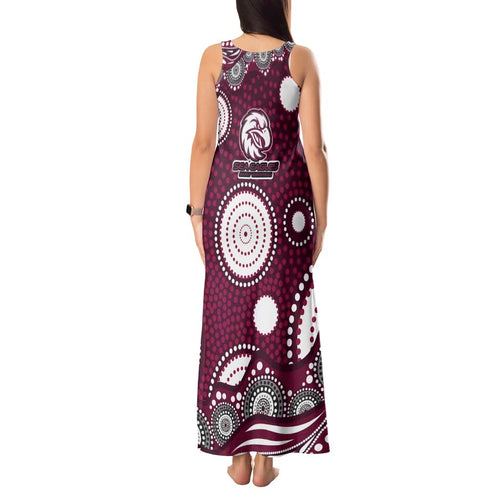 Manly Warringah Sea Eagles Tank Maxi Dress Aboriginal Dot Pattern - Rugby Mascot Heritage Pride