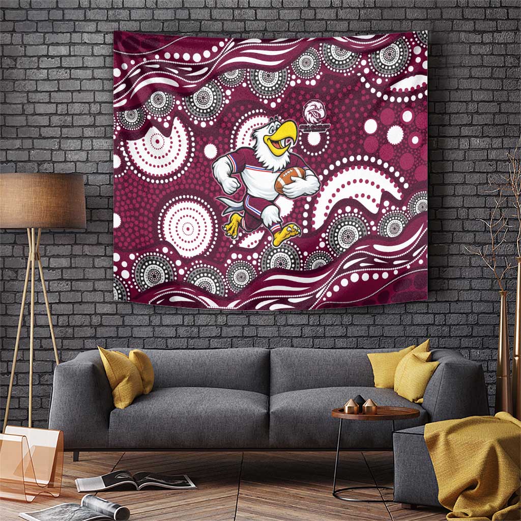 Manly Warringah Sea Eagles Tapestry Aboriginal Dot Pattern - Rugby Mascot Heritage Pride