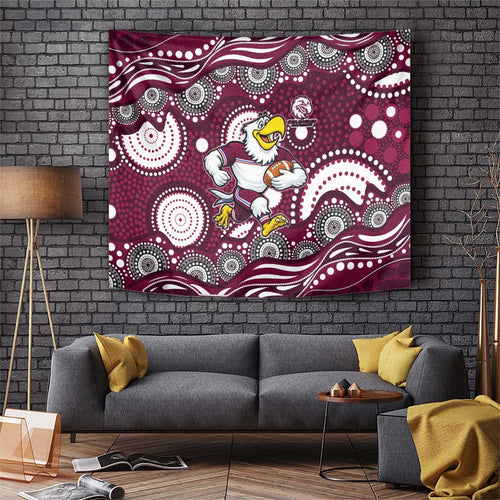 Manly Warringah Sea Eagles Tapestry Aboriginal Dot Pattern - Rugby Mascot Heritage Pride