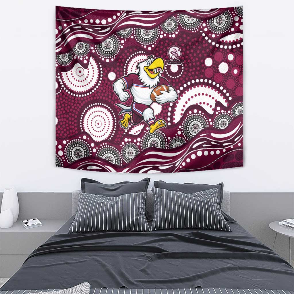 Manly Warringah Sea Eagles Tapestry Aboriginal Dot Pattern - Rugby Mascot Heritage Pride