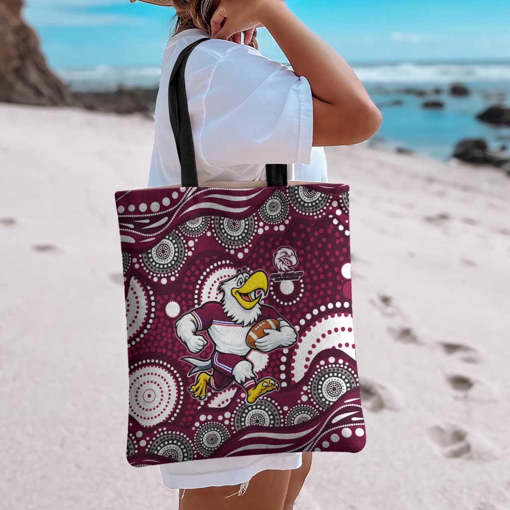 Manly Warringah Sea Eagles Tote Bag Aboriginal Dot Pattern - Rugby Mascot Heritage Pride