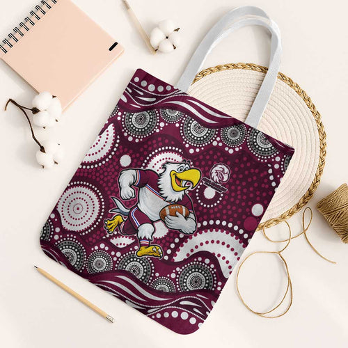 Manly Warringah Sea Eagles Tote Bag Aboriginal Dot Pattern - Rugby Mascot Heritage Pride