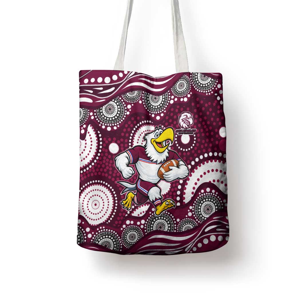 Manly Warringah Sea Eagles Tote Bag Aboriginal Dot Pattern - Rugby Mascot Heritage Pride