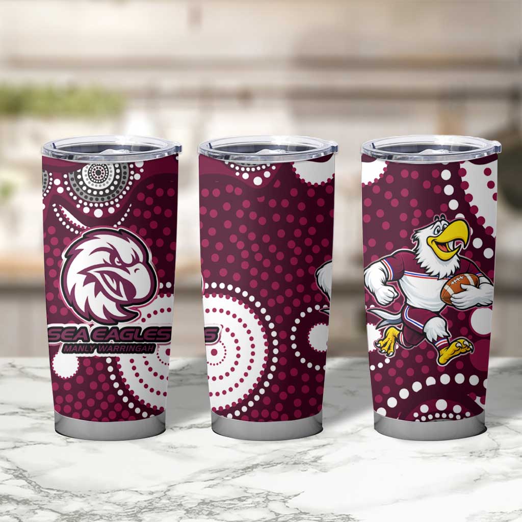 Manly Warringah Sea Eagles Tumbler Cup Aboriginal Dot Pattern - Rugby Mascot Heritage Pride
