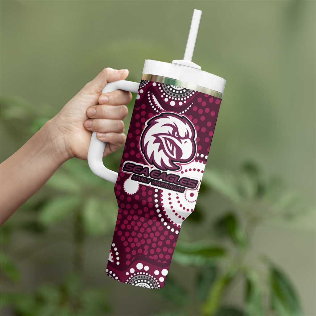 Manly Warringah Sea Eagles Tumbler With Handle Aboriginal Dot Pattern - Rugby Mascot Heritage Pride