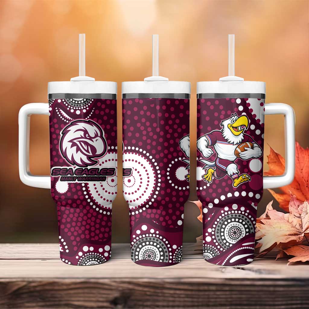 Manly Warringah Sea Eagles Tumbler With Handle Aboriginal Dot Pattern - Rugby Mascot Heritage Pride