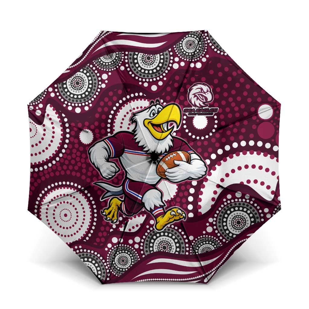 Manly Warringah Sea Eagles Umbrella Aboriginal Dot Pattern - Rugby Mascot Heritage Pride