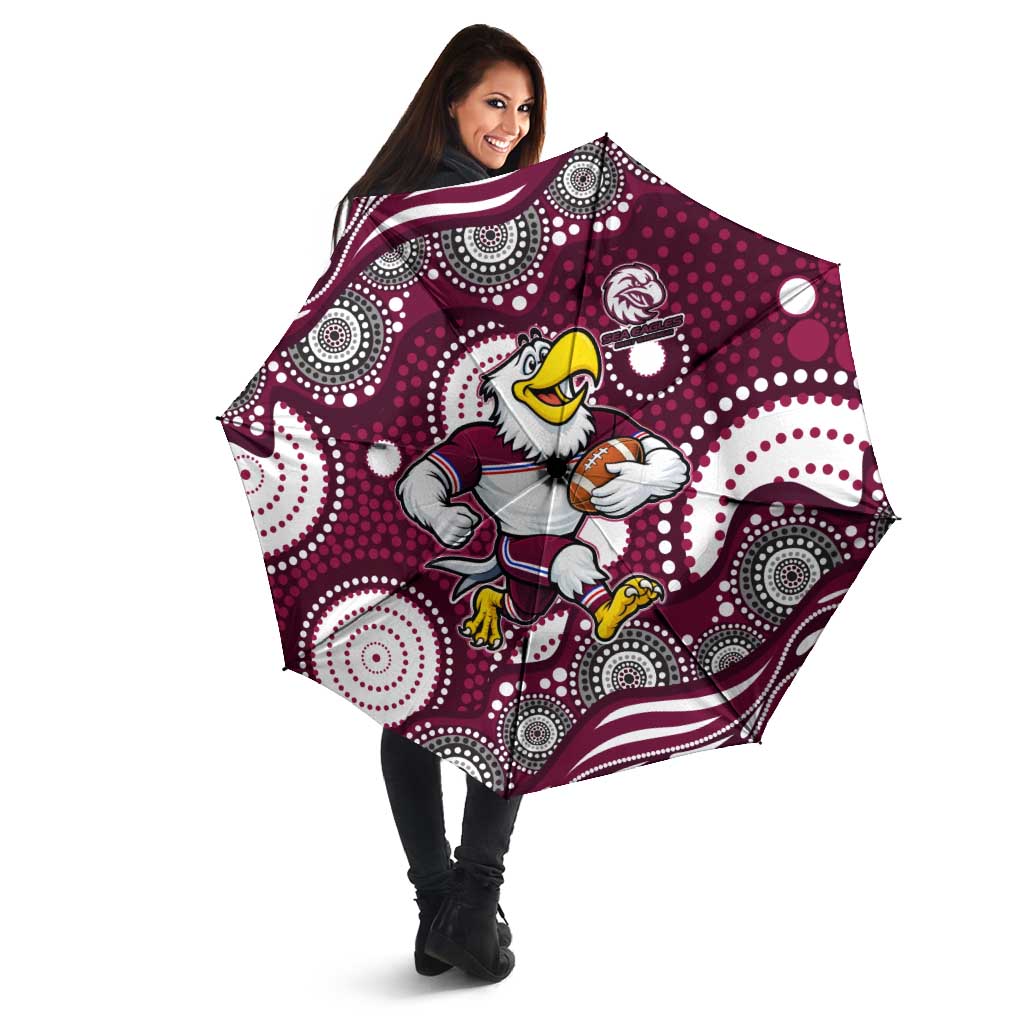 Manly Warringah Sea Eagles Umbrella Aboriginal Dot Pattern - Rugby Mascot Heritage Pride