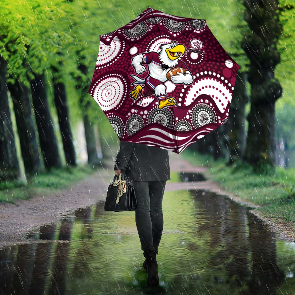 Manly Warringah Sea Eagles Umbrella Aboriginal Dot Pattern - Rugby Mascot Heritage Pride