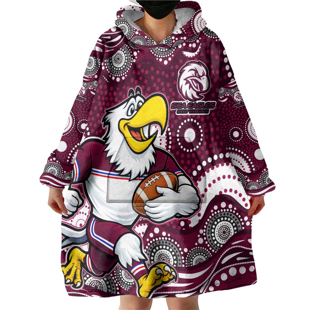 Manly Warringah Sea Eagles Wearable Blanket Hoodie Aboriginal Dot Pattern - Rugby Mascot Heritage Pride