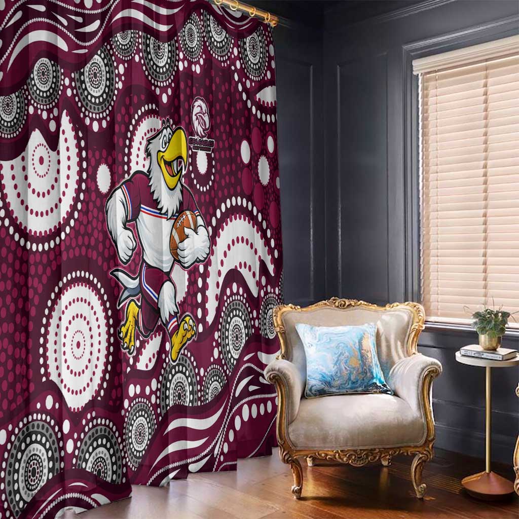 Manly Warringah Sea Eagles Window Curtain Aboriginal Dot Pattern - Rugby Mascot Heritage Pride