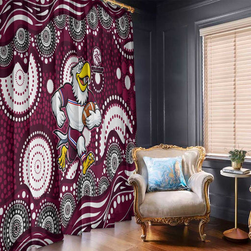 Manly Warringah Sea Eagles Window Curtain Aboriginal Dot Pattern - Rugby Mascot Heritage Pride