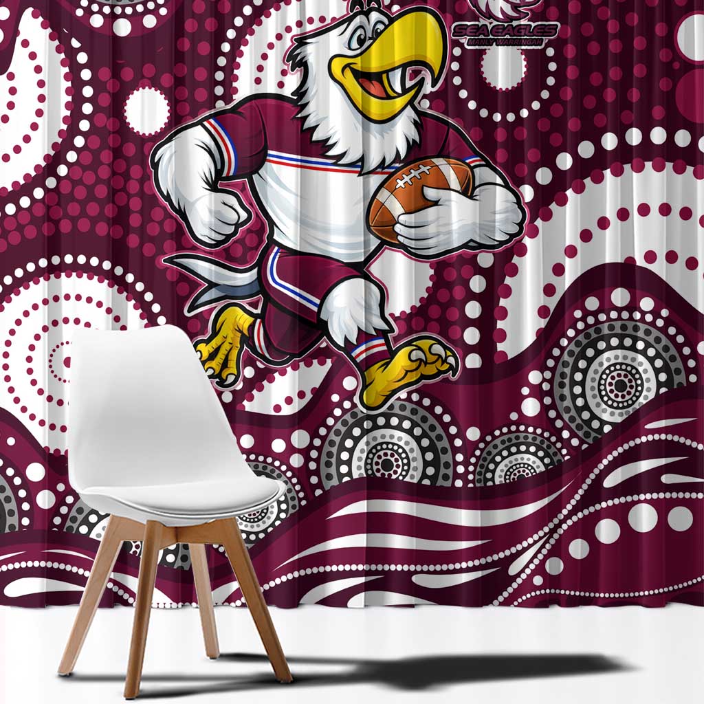 Manly Warringah Sea Eagles Window Curtain Aboriginal Dot Pattern - Rugby Mascot Heritage Pride
