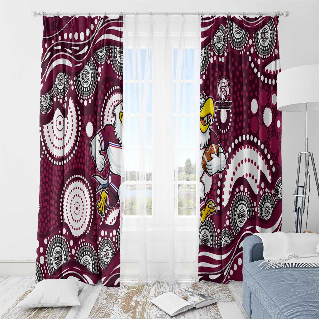 Manly Warringah Sea Eagles Window Curtain Aboriginal Dot Pattern - Rugby Mascot Heritage Pride