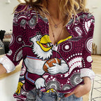 Manly Warringah Sea Eagles Women Casual Shirt Aboriginal Dot Pattern - Rugby Mascot Heritage Pride
