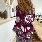 Manly Warringah Sea Eagles Women Casual Shirt Aboriginal Dot Pattern - Rugby Mascot Heritage Pride