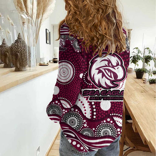 Manly Warringah Sea Eagles Women Casual Shirt Aboriginal Dot Pattern - Rugby Mascot Heritage Pride