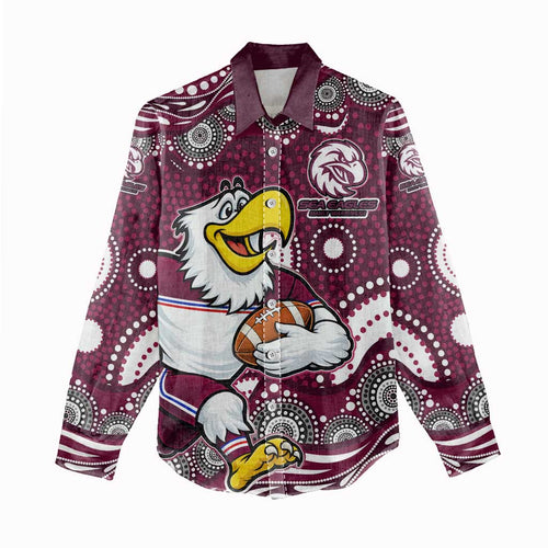 Manly Warringah Sea Eagles Women Casual Shirt Aboriginal Dot Pattern - Rugby Mascot Heritage Pride