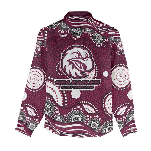 Manly Warringah Sea Eagles Women Casual Shirt Aboriginal Dot Pattern - Rugby Mascot Heritage Pride
