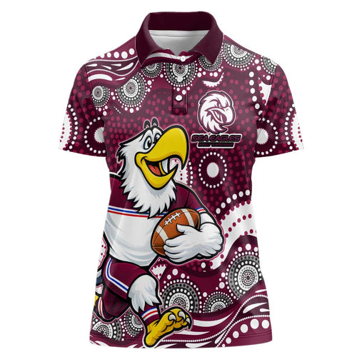 Manly Warringah Sea Eagles Women Polo Shirt Aboriginal Dot Pattern - Rugby Mascot Heritage Pride