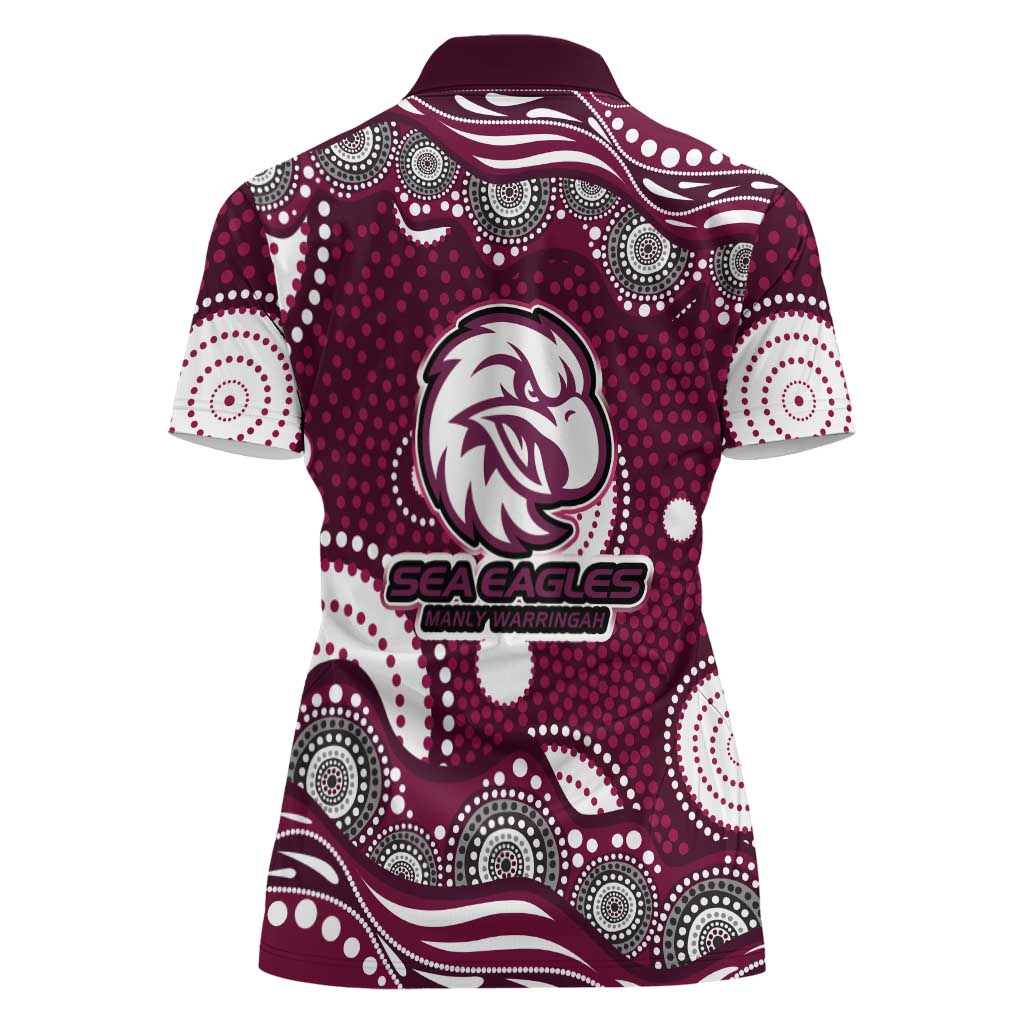 Manly Warringah Sea Eagles Women Polo Shirt Aboriginal Dot Pattern - Rugby Mascot Heritage Pride