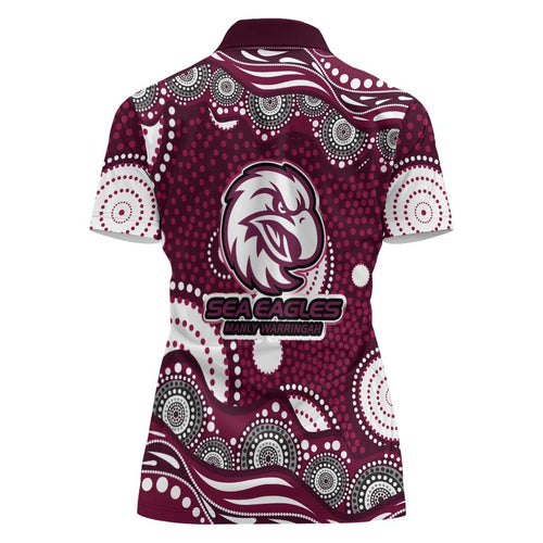 Manly Warringah Sea Eagles Women Polo Shirt Aboriginal Dot Pattern - Rugby Mascot Heritage Pride