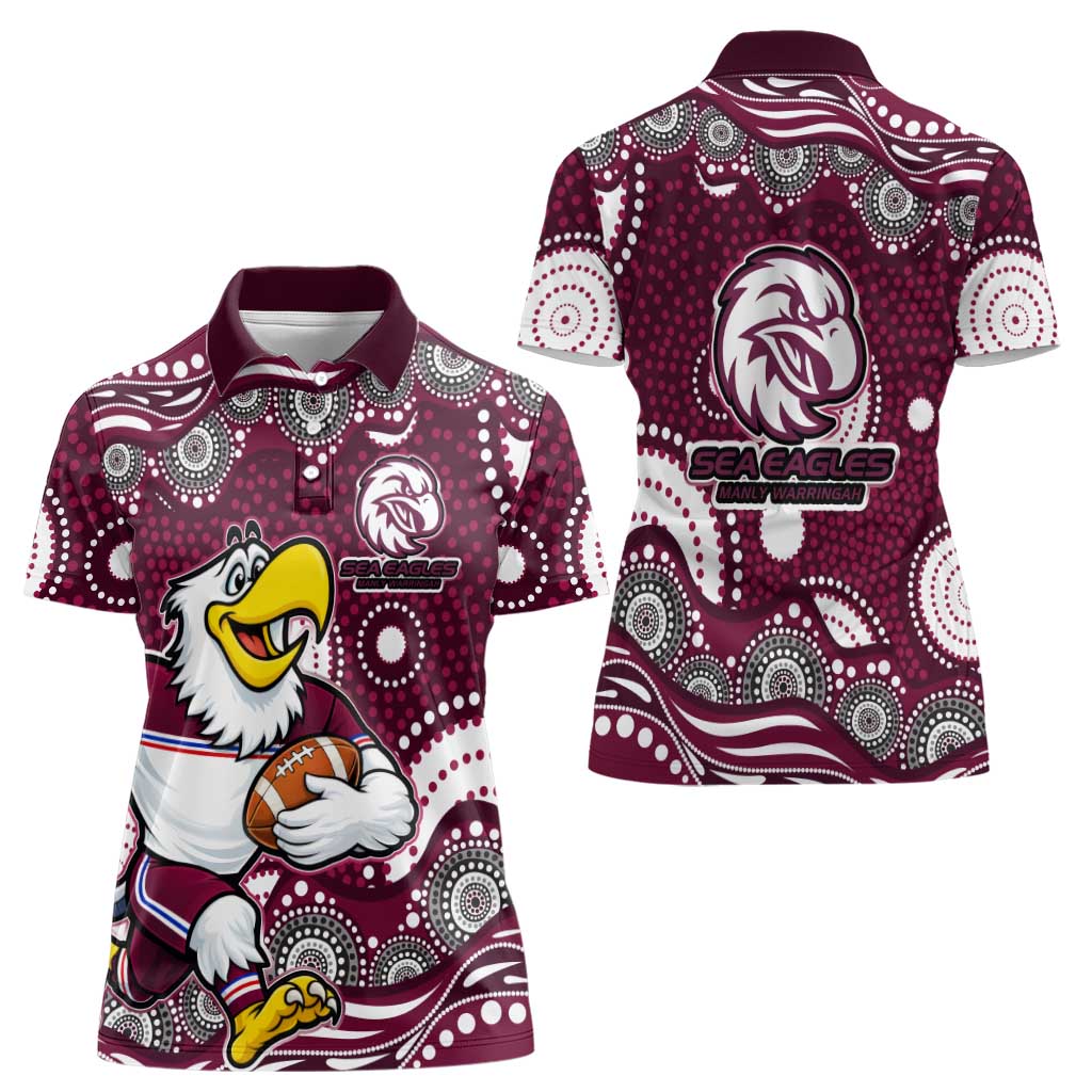 Manly Warringah Sea Eagles Women Polo Shirt Aboriginal Dot Pattern - Rugby Mascot Heritage Pride