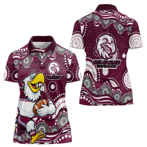 Manly Warringah Sea Eagles Women Polo Shirt Aboriginal Dot Pattern - Rugby Mascot Heritage Pride