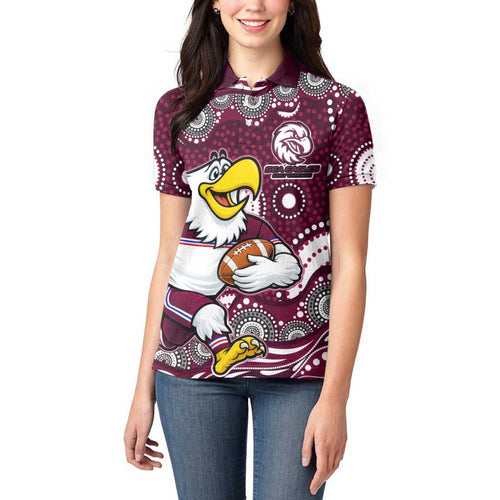 Manly Warringah Sea Eagles Women Polo Shirt Aboriginal Dot Pattern - Rugby Mascot Heritage Pride