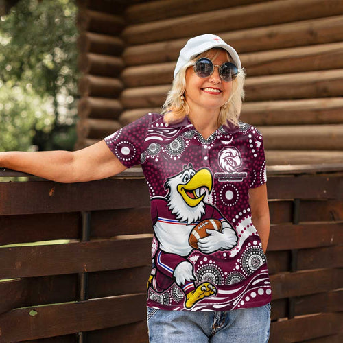 Manly Warringah Sea Eagles Women Polo Shirt Aboriginal Dot Pattern - Rugby Mascot Heritage Pride